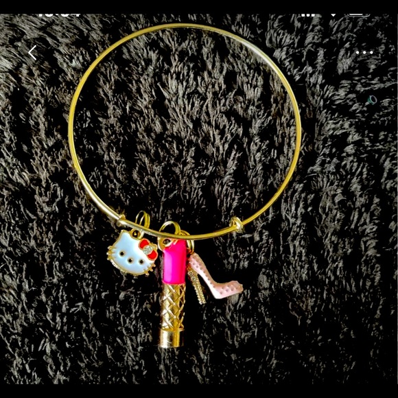 gold hello kitty charms bangle handmade with love ❤️ stainless steel adjustable - Picture 1 of 1
